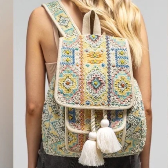 Handmade Embroidered and beaded Tasseled Backpack